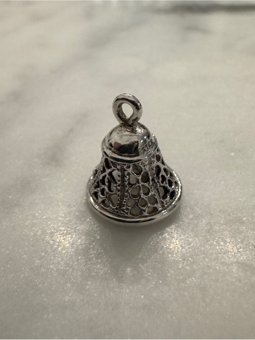 Tiny Sterling Silver Filigree Bell Charm - Silver - Picture 4 of 5